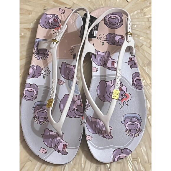 Moo Deng Sandals Pygmy Hippo Flip Flops Stretch Strap Women Shoes‎ EU 37 White 6 - Picture 1 of 7